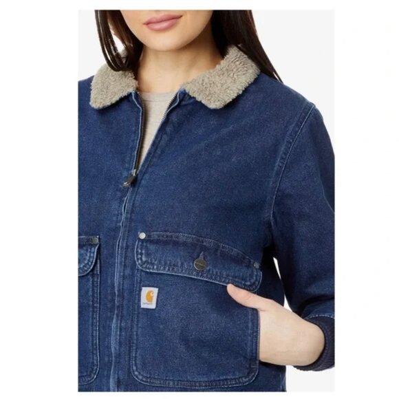 NEW CARHARTT Relaxed Fit Denim Sherpa Lined Jacket Denim for women 563mn - Picture 5 of 6